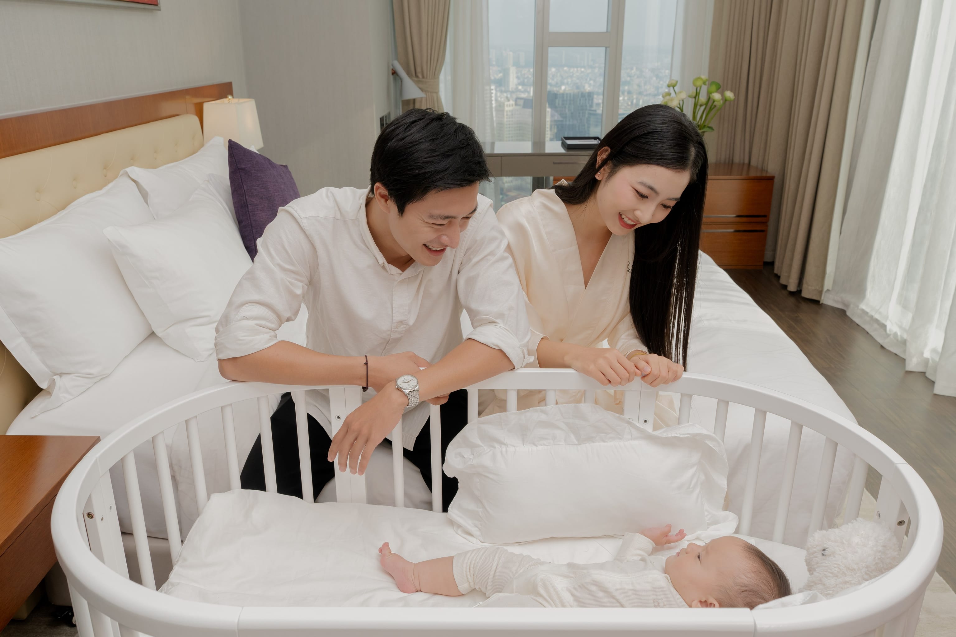 The warm arrival entrance of a single private postpartum residence at golden hour
