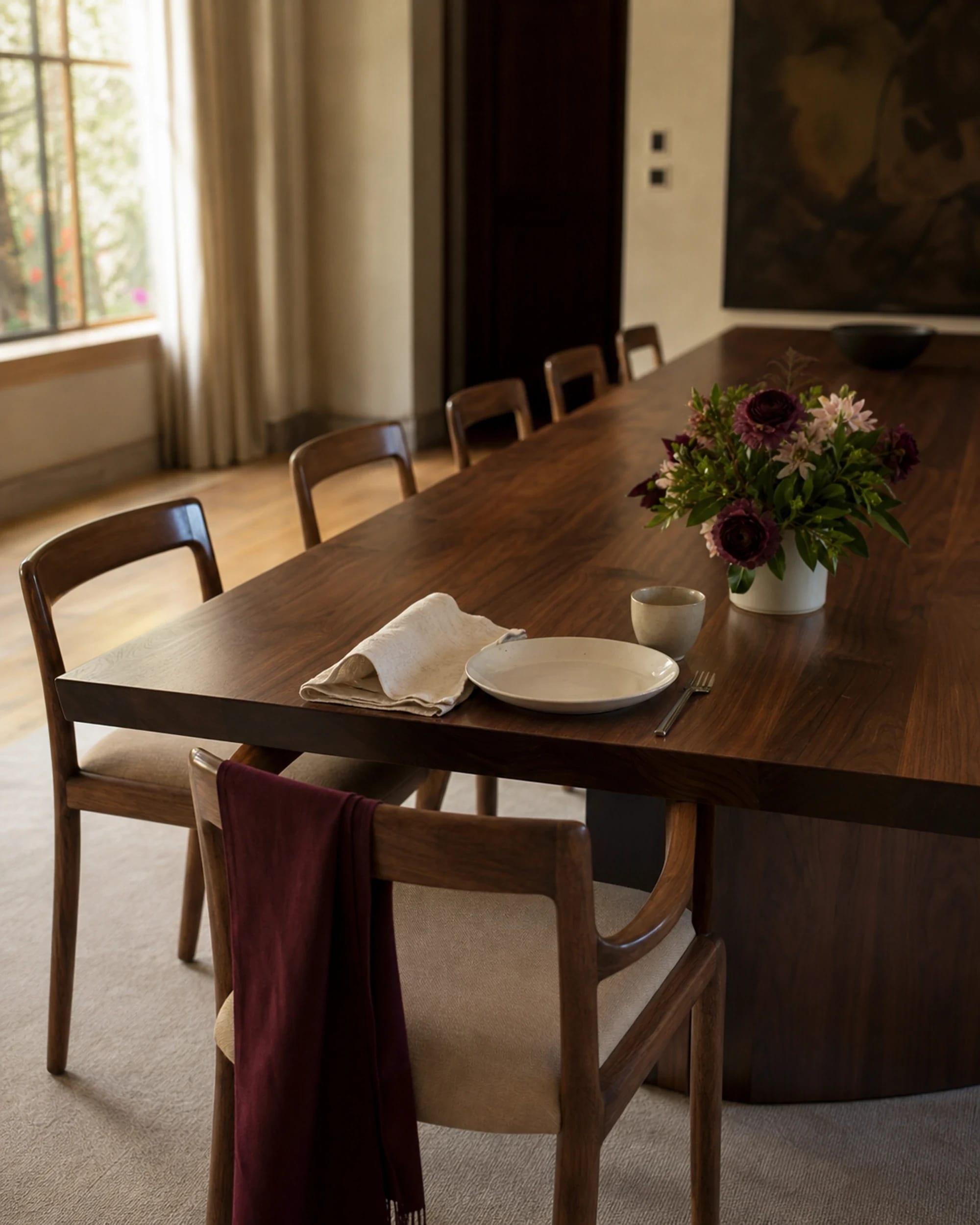 Walnut dining table set for one guest