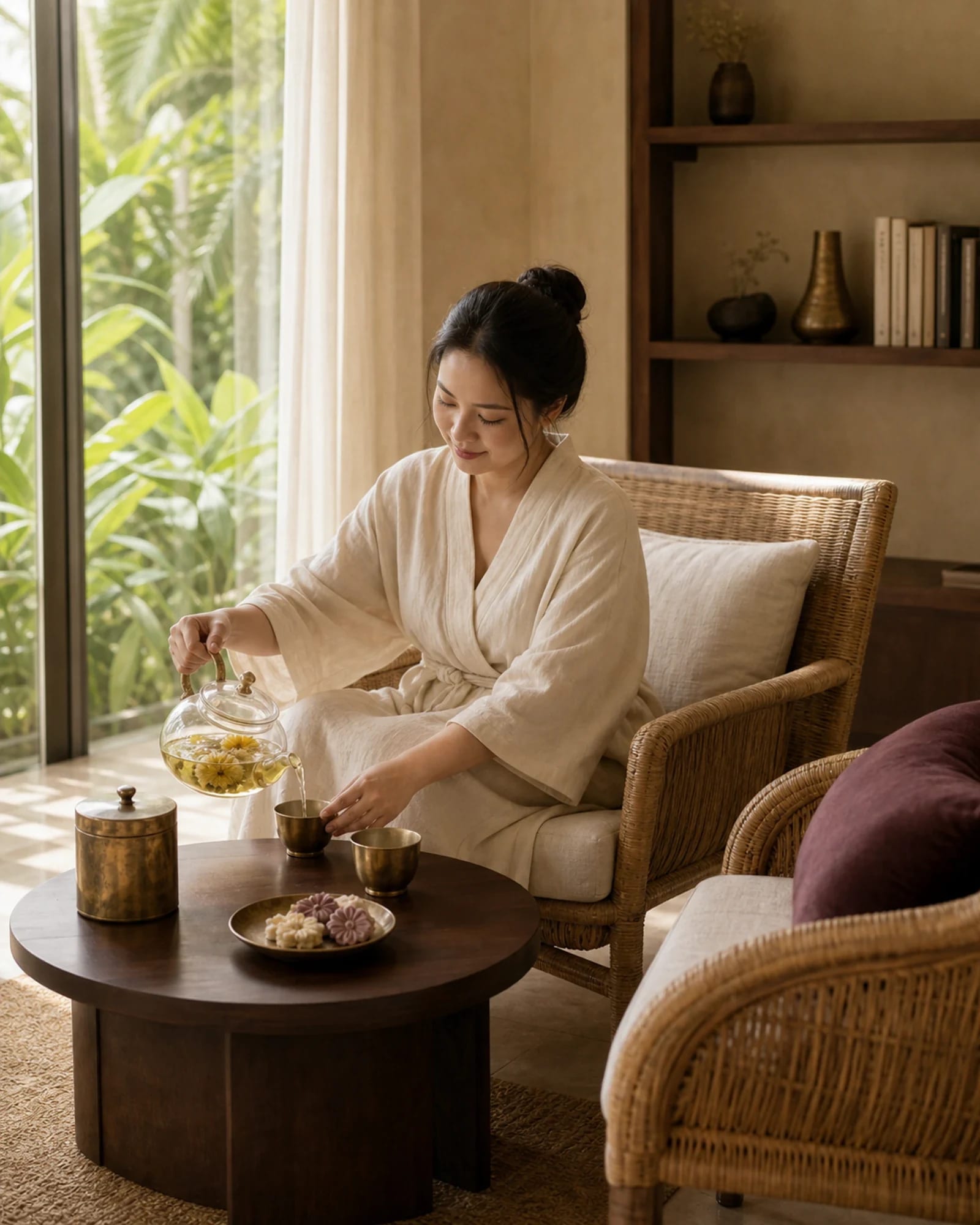 Herbal tea in a quiet resting corner
