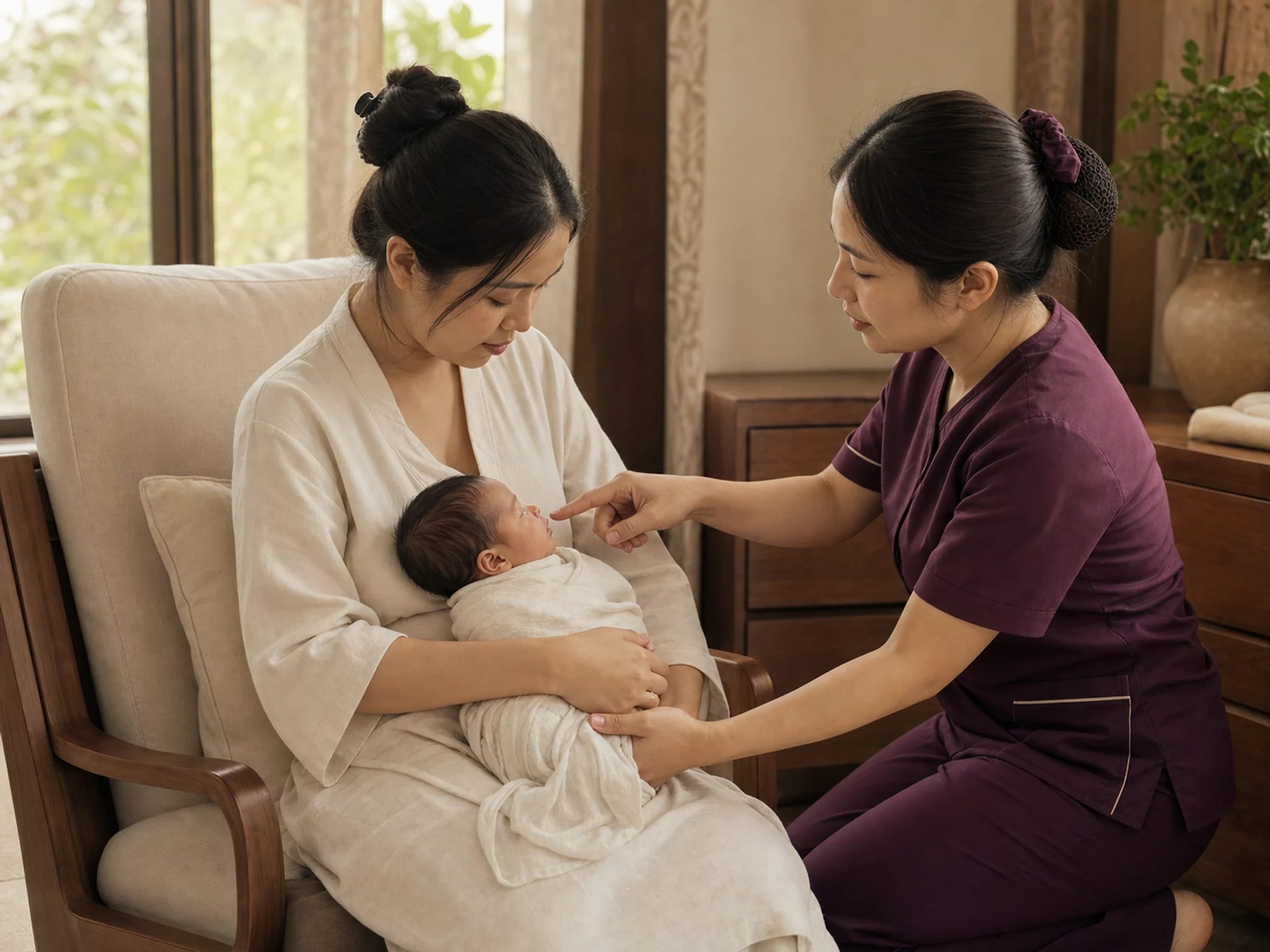 Casa's lactation specialist guiding a mother's feeding hold at eye level
